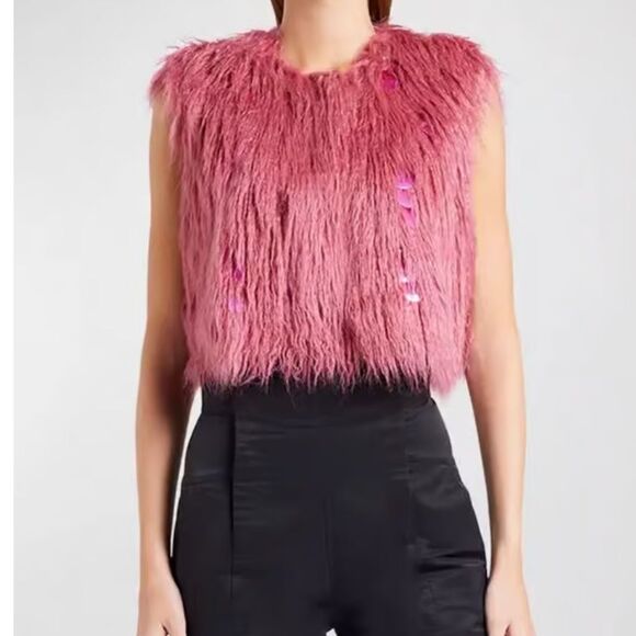 ALABAMA MUSE Lanny SLVL Desert Rose Embellished Sleeveless Faux Fur NWT $949 - Picture 3 of 10